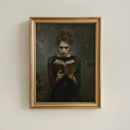 Victorian Woman Reading Book Poster, Bookish Print, Moody Dark Academia Wall Art, Librariancore Poster, Literary Book Lover Wall Art Decor, Unframed
