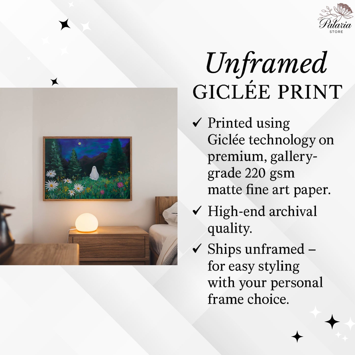 Haunted Ghost in Meadow Fine Art Poster, Eerie Ghost Moody Twilight Wildflower Meadow Print, Wall Art Home Decor, Unframed