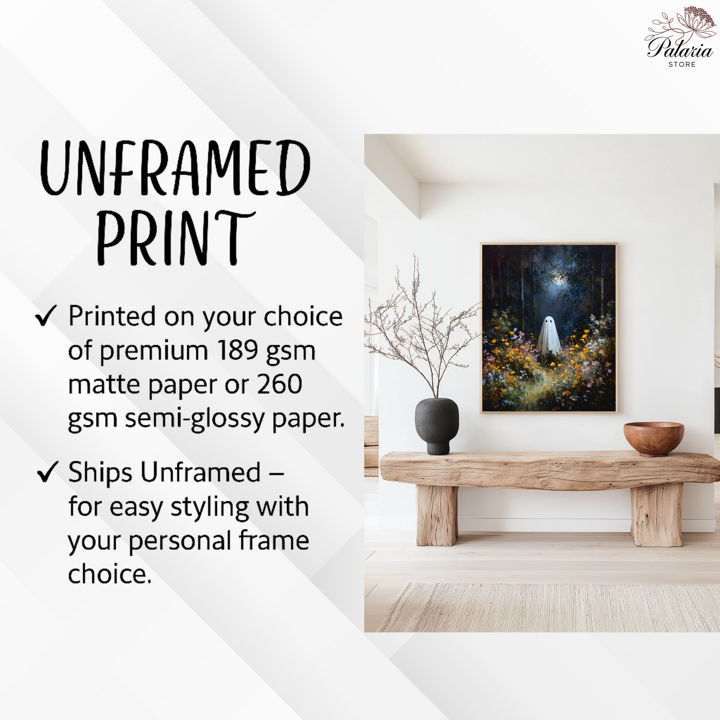 Ghost in Moonlit Wildflower Forest Poster, Ethereal Ghost Print, Home Decor Wall Art, Unframed