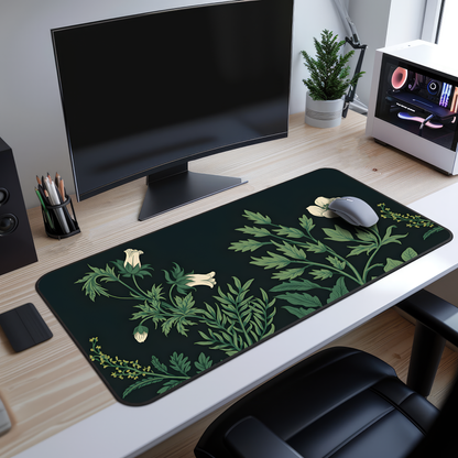Vintage Sage Green Plants Desk Mat, Large Extended Gaming Mouse Pad, Dark Floral Mouse Pad, Home Office Decor
