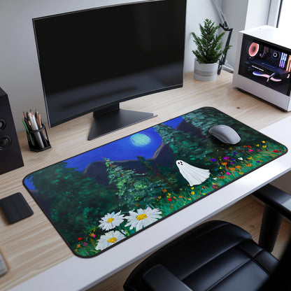 Haunted Ghost in Moonlit Forest Desk Mat, Large Extended Gaming Mouse Pad, Home Office Decor