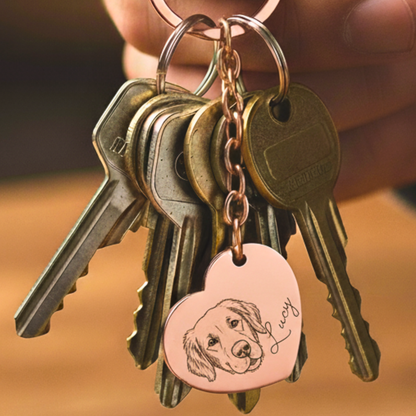 Personalized Pet Portrait Name Heart Keychain, 18k Gold Plated Custom Dog Initial Keychain, Custom Cat Heart Keychain, Pet Memorial Gift, Christmas Gift, Pet Lover Gift