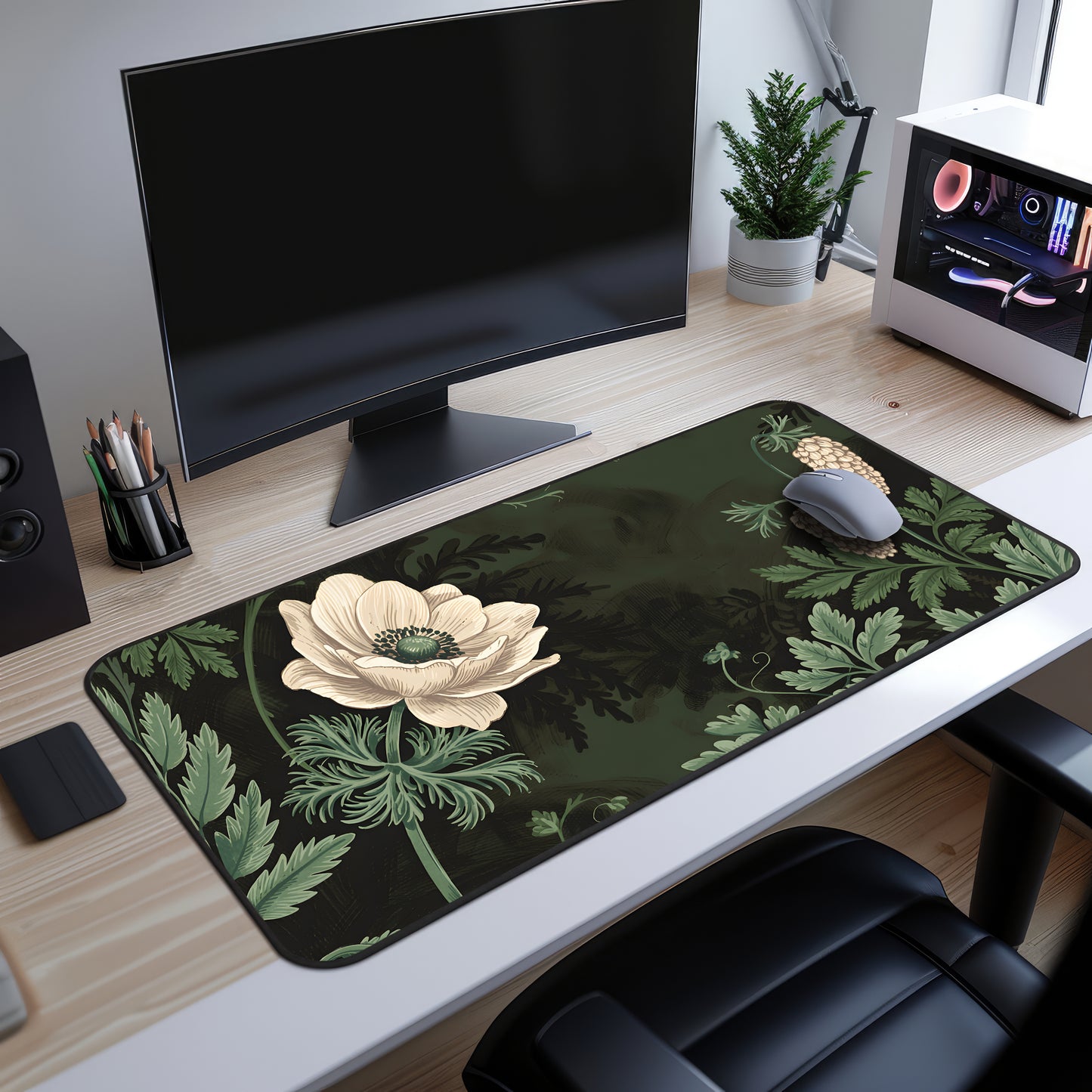 Vintage Art Nouveau Desk Mat, Botanical Large Extended Gaming Desk Mat, Floral Mouse Pad, Home Office Decor