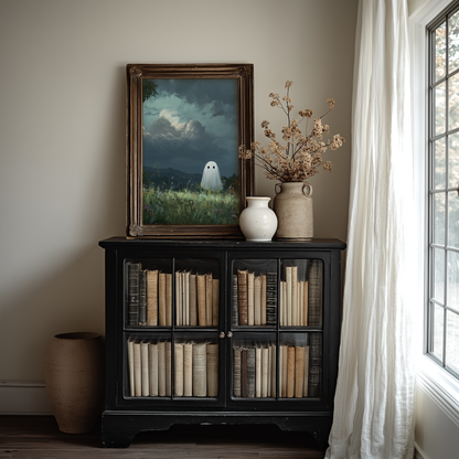 Haunted Ghost in Meadow Forest Poster, Eerie Ghost Spooky Night Print, Home Decor Wall Art, Unframed
