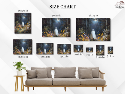 Ghost in Moonlit Wildflower Forest Poster, Ethereal Ghost Print, Home Decor Wall Art, Unframed