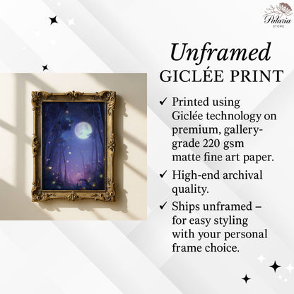 Enchanting Fireflies in a Forest Poster, Whimsical Lightning Bugs Print, Magical Glow Bugs Forest Wall Art, Dreamy Home Decor, Unframed