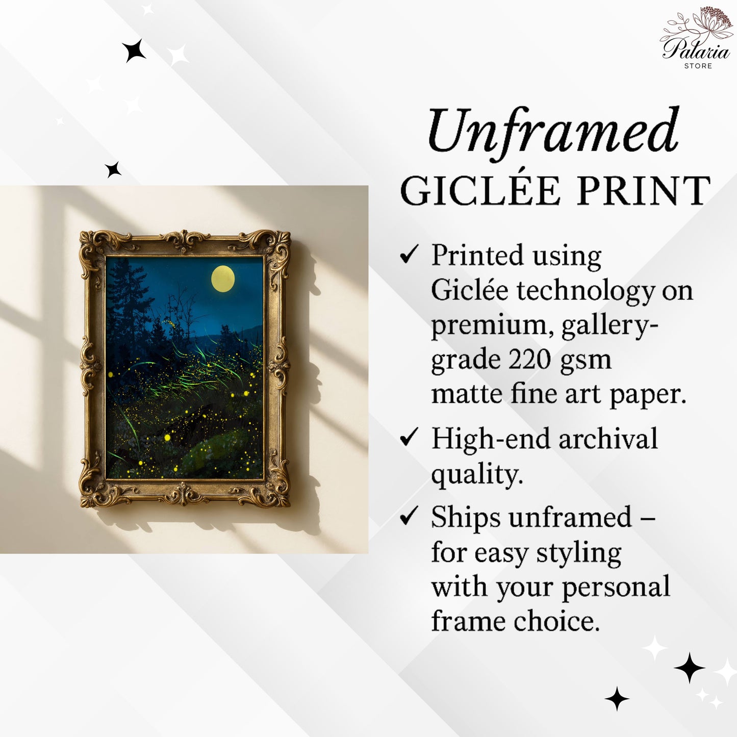 Enchanting Fireflies in a Forest Bush Poster, Whimsical Lightning Bugs Print, Magical Glow Bugs Forest Wall Art, Dreamy Home Decor, Unframed