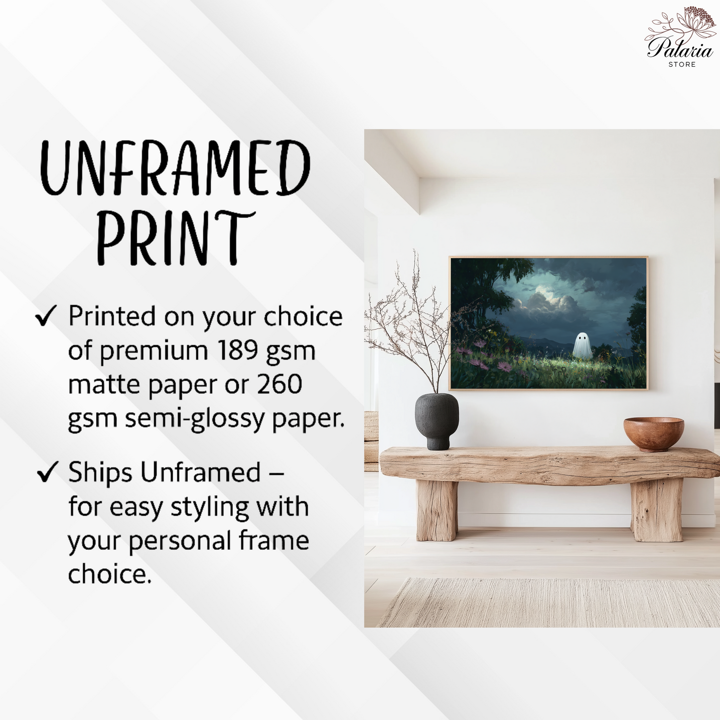 Haunted Ghost in Meadow Forest Poster, Eerie Ghost Spooky Night Print, Home Decor Wall Art, Unframed