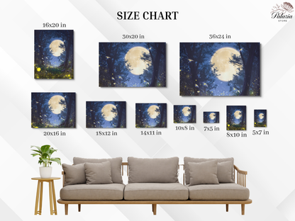 Glowing Fireflies in the Moonlit Forest Poster, Ethereal Moonlight Forest Print, Dreamlike Forest Night Wall Art, Unframed