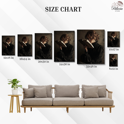 Victorian Woman Reading Book Poster, Moody Library Print, Vintage Style Painting, Wall Art for Book Lovers and Readers, Printed and Shipped