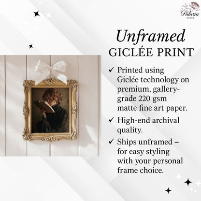 Victorian Woman Reading Book Fine Art Poster, Moody Dark Academia Print, Bookish Print, Vintage Literary Book Lover Wall Art, Home Decor, Unframed