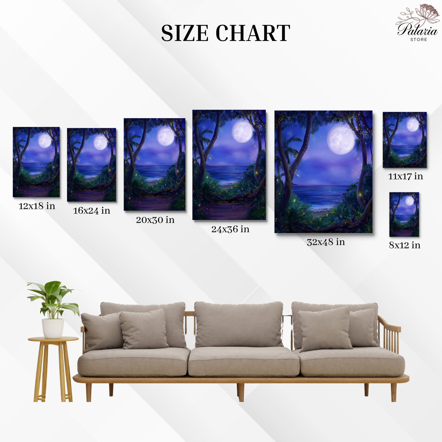 Fireflies and Lightning Bugs in Forest Poster, Dreamy Moonlit Ocean Night Print, Enchanted Nature Wall Art, Unframed
