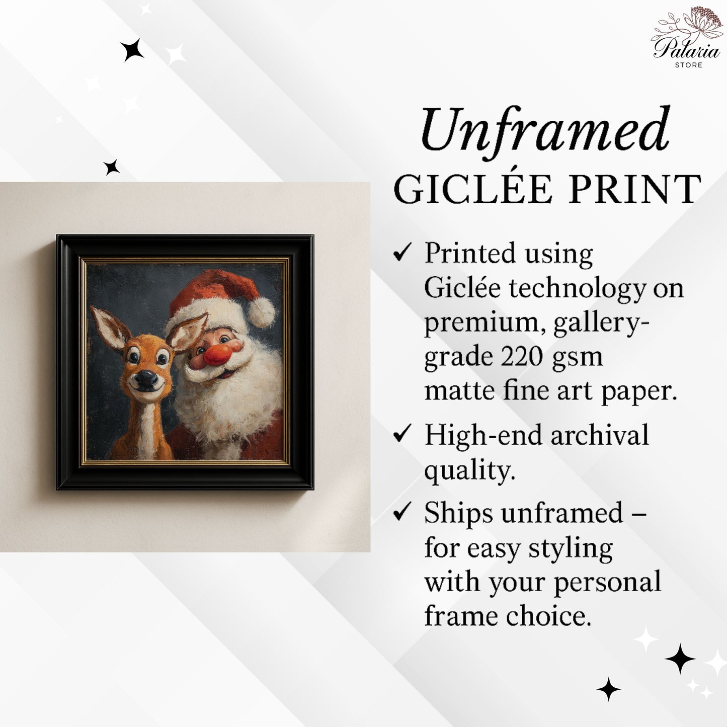 Retro Santa and Reindeer Christmas Poster, Vintage Holiday Print with Cheerful Seasonal Charm, Nostalgic Christmas Wall Art, Unframed