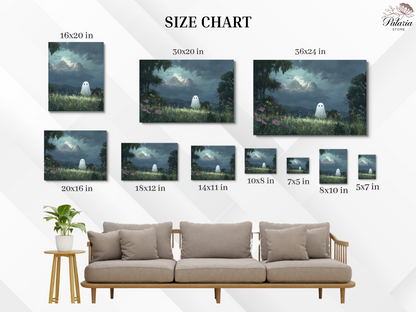 Haunted Ghost in Meadow Forest Poster, Eerie Ghost Spooky Night Print, Home Decor Wall Art, Unframed