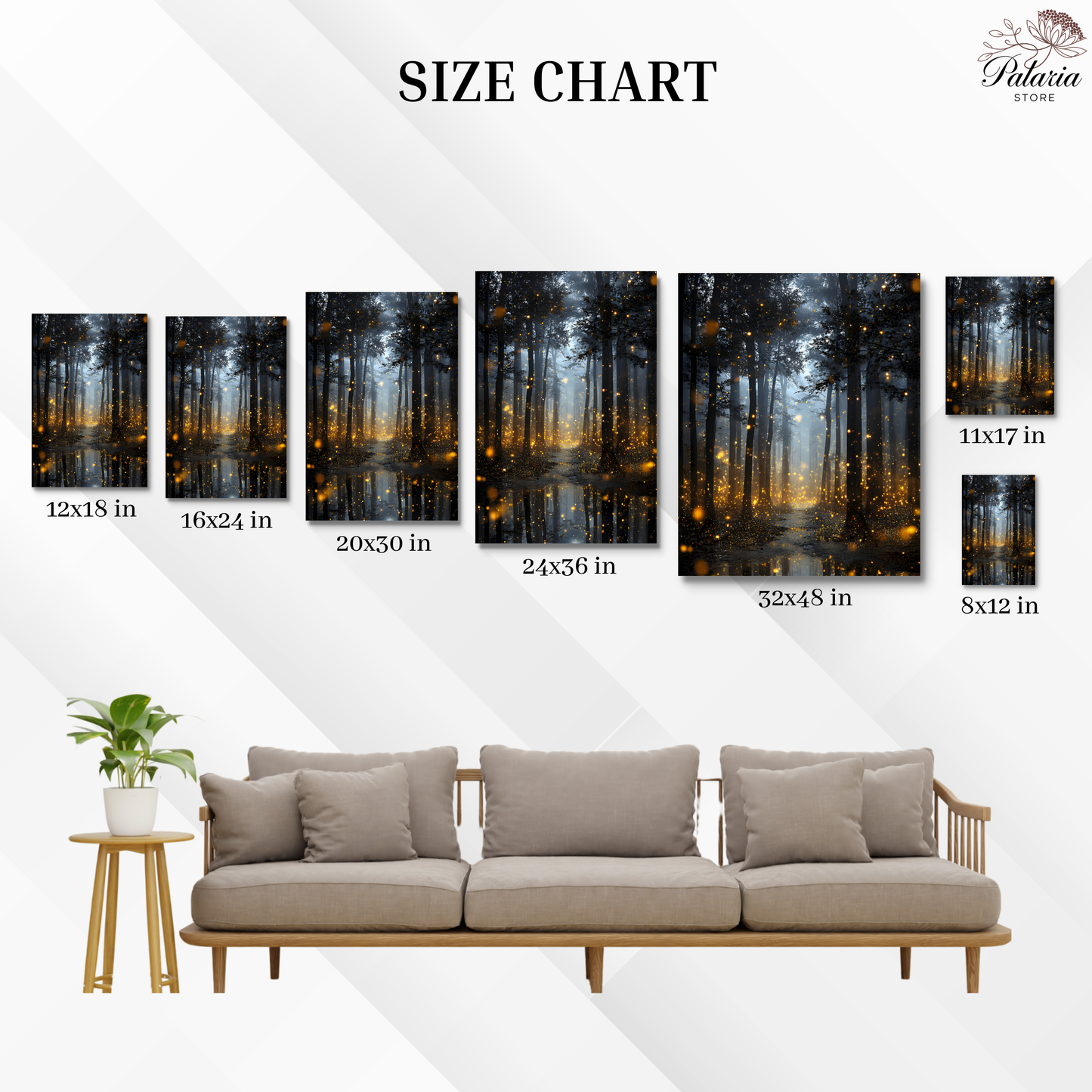 Enchanted Fireflies Forest Fine Art Poster, Magical Golden Glow Woodland Path Print, Mystical Nature Firefly Wall Art, Unframed