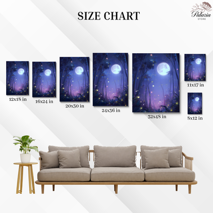 Enchanting Fireflies in a Forest Poster, Whimsical Lightning Bugs Print, Magical Glow Bugs Forest Wall Art, Dreamy Home Decor, Unframed