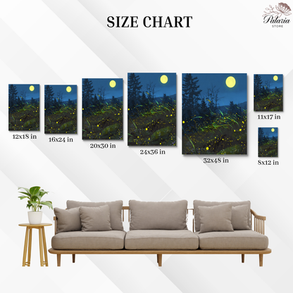 Enchanting Fireflies in a Forest Bush Poster, Whimsical Lightning Bugs Print, Magical Glow Bugs Forest Wall Art, Dreamy Home Decor, Unframed