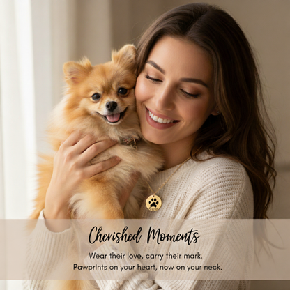 18k Gold Plated Personalized Actual Pet Paw Print Name Necklace, Custom Dog or Cat Memorial Gift for Kids, Custom Dog Paw Initial Necklace