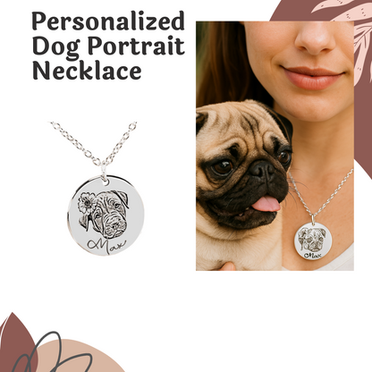 Personalized Engraved Dog Portrait Necklace, Silver, Gold or Rose Gold