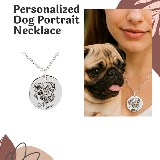 Personalized Engraved Dog Portrait Necklace, Silver, Gold or Rose Gold