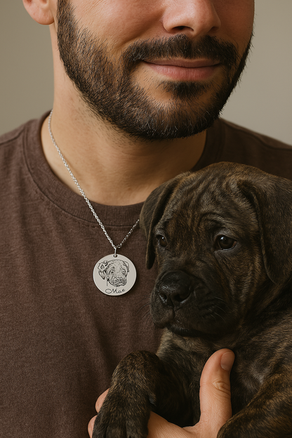 Personalized Engraved Dog Portrait Necklace, Silver, Gold or Rose Gold