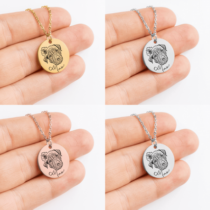 Personalized Engraved Dog Portrait Necklace, Silver, Gold or Rose Gold