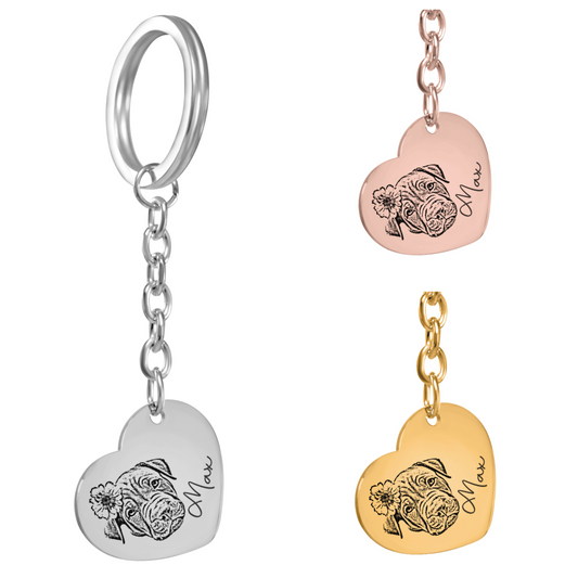 Custom Pet Portrait Heart Keychain