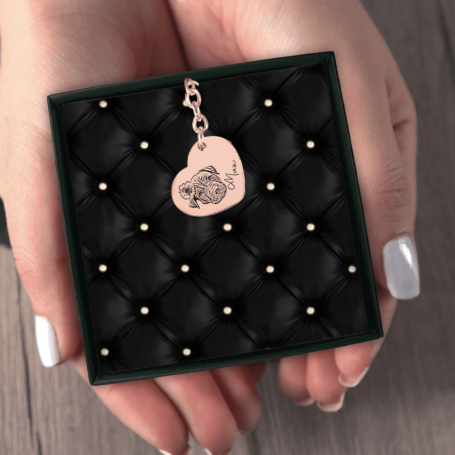 Custom Pet Portrait Heart Keychain