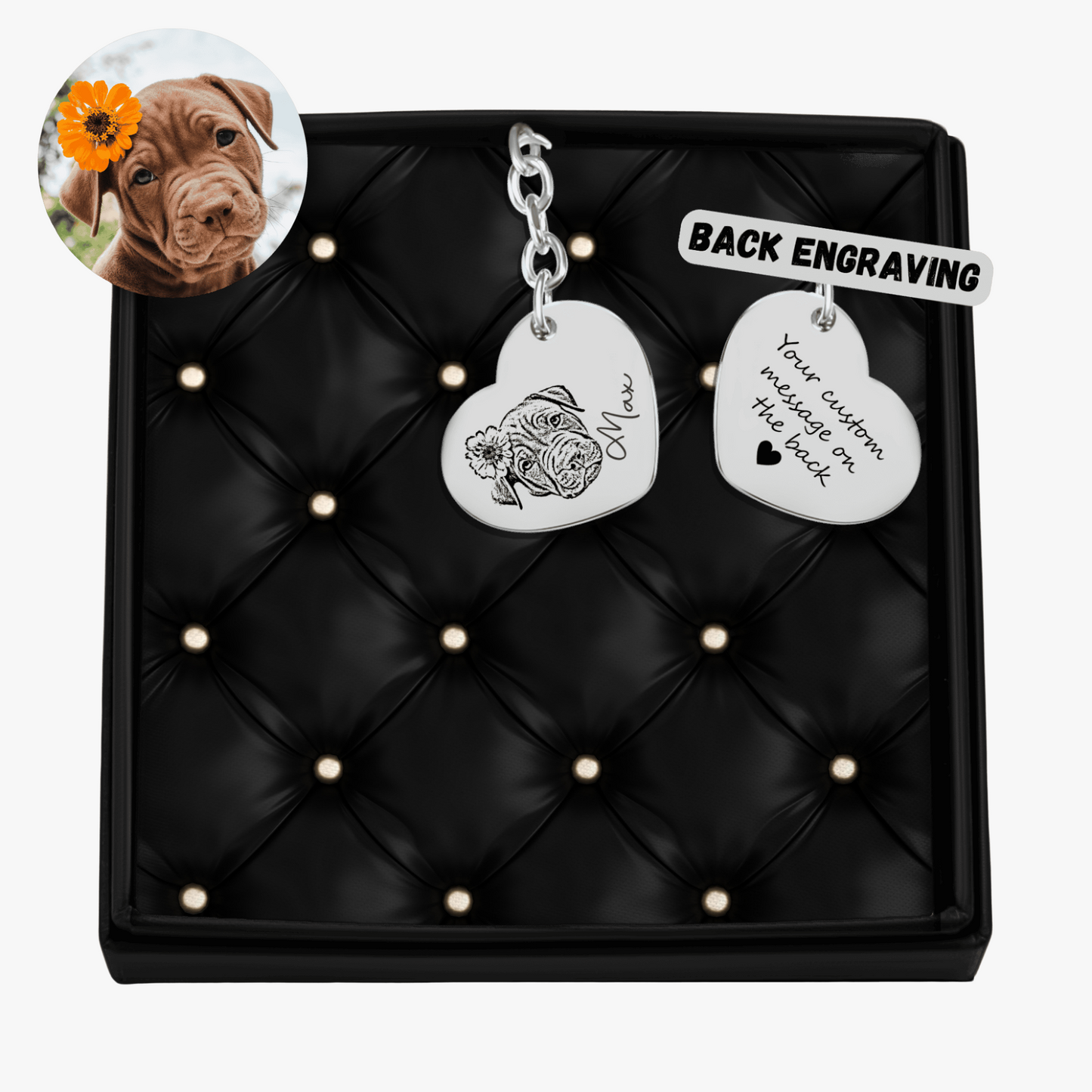 Custom Pet Portrait Heart Keychain