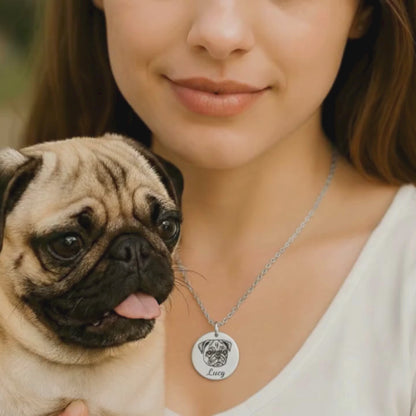 Personalized Pet Portrait Necklace, 18k Gold Plated Custom Dog or Cat Memorial Gift for Kids, Unique Gift for Pet Mom, Pet Lover Gift, Christmas Gift
