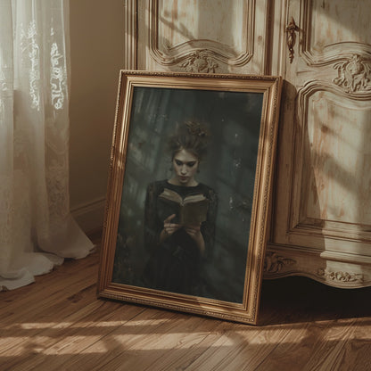 Victorian Woman Reading Book Poster, Bookish Print, Moody Dark Academia Wall Art, Librariancore Poster, Literary Book Lover Wall Art Decor, Unframed