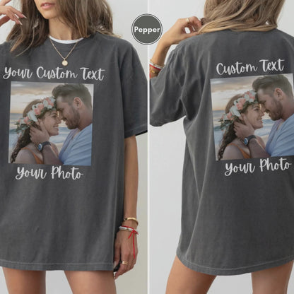 Front and Back Comfort Colors Personalized T-shirt for Women, Custom Photo and Text Top, Add Your Image Words Logo, Custom Photo and Text Shirt for Men