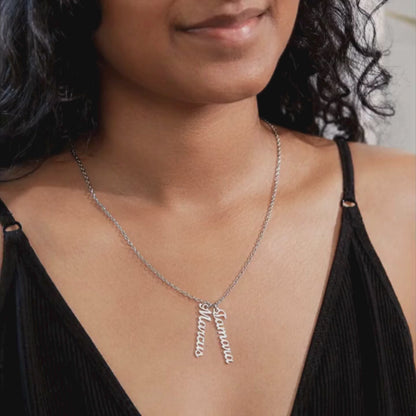 Personalized 18k Yellow Gold Plated Vertical Name Necklace, Family Name/Kids Name Necklace, Custom Date Necklace, Bridesmaid Gift, Christmas Gift, Birthday Gift, Gift for Mom