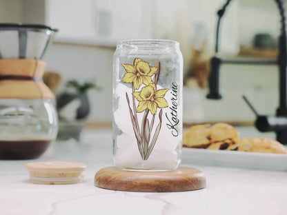 Personalized Iced Coffee Cup Glass Cup, Custom Can Glass with Lid and Straw, Bridesmaid Gift Glass can coffee cup