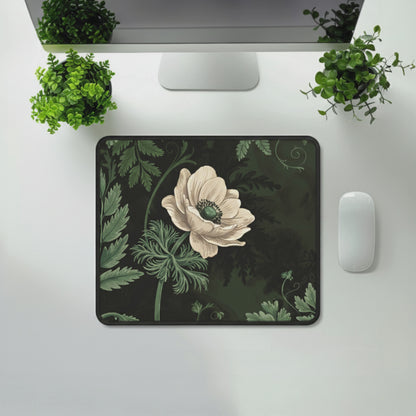 Sage Green Botanical Vintage Art Nouveau Mouse Pad, Dark Floral Green Plants Mousepad, Home Office Decor