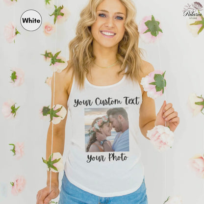 Benutzerdefinierter Text und Foto Damen Racerback Tank Top, Benutzerdefiniertes Foto Racerback Tank Top, Benutzerdefinierter Text Racerback Tank Top, Foto Tank Top, Personalisiertes Foto Tank Top, Machen Sie Ihr eigenes Tank Top, Ihr Foto