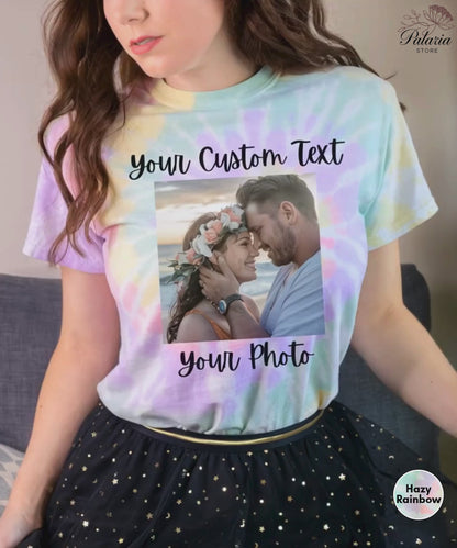 Spiral Tie-Dye Shirt mit individuellem Text und Foto, Personalisiertes Spiral Tie-Dye Shirt, Personalisiertes Spiral Tie-Dye T-Shirts