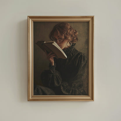 Victorian Woman Reading Book Fine Art Poster, Moody Dark Academia Print, Bookish Print, Vintage Literary Book Lover Wall Art, Home Decor, Unframed