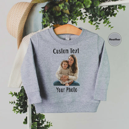 Personalized Front and Back Toddler Sweatshirt, Custom Photo and Text Toddler Sweatshirt