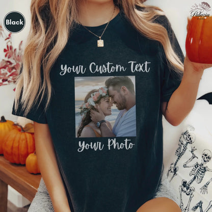 Comfort Colors Front and Back Personalized Photo and Text T-Shirt for Women, Custom Text and Photo Top, Birthday Gift, Christmas Gift, Bridesmaid Gift, Group Outfit