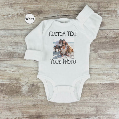 Personalized Long Sleeve Bodysuit for Baby, Custom Photo and Text Baby Bodysuit, Add Your Image Words Logo, Personalized Baby Bodysuit
