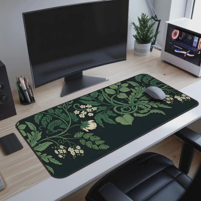 Vintage Botanical Sage Green Plants Desk Mat, Large Extended Gaming Mouse Pad, Home Office Decor