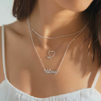 Personalized Dog Paw Heart Name Necklace, 18k Gold Plated Custom Dog Name Necklace