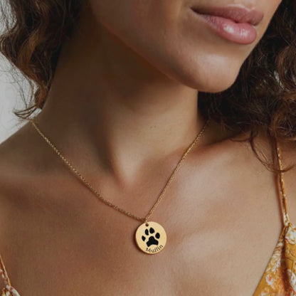 18k Gold Plated Personalized Actual Pet Paw Print Name Necklace, Custom Dog or Cat Memorial Gift for Kids, Custom Dog Paw Initial Necklace