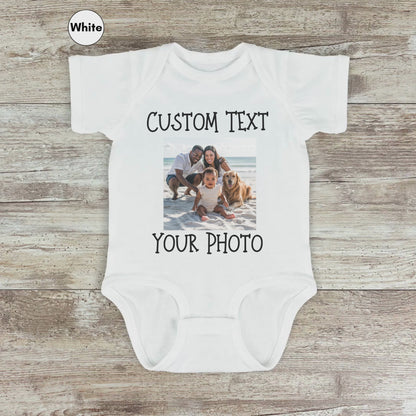 Personalized Front or Back Short Sleeve Bodysuit for Baby, Custom Photo and Text Baby Bodysuit, Add Your Image Words Logo, Personalized Onesie