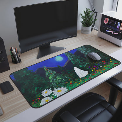 Haunted Ghost in Moonlit Forest Desk Mat, Large Extended Gaming Mouse Pad, Home Office Decor