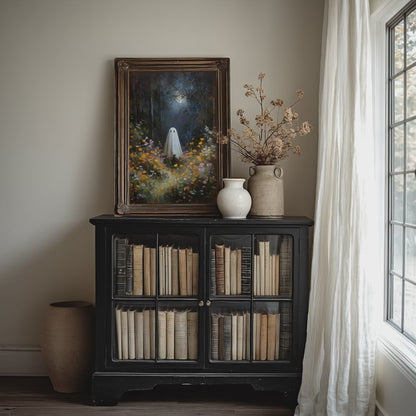 Ghost in Moonlit Wildflower Forest Poster, Ethereal Ghost Print, Home Decor Wall Art, Unframed