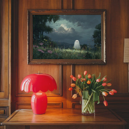 Haunted Ghost in Meadow Forest Poster, Eerie Ghost Spooky Night Print, Home Decor Wall Art, Unframed