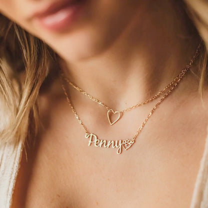 Personalized Dog Paw Name Necklace, 18k Gold Plated Custom Cat Nameplate Necklace