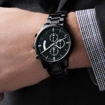 Custom Engraved Black Chronograph Watch Dad Father's Day Personalized Watch Stainless Steel Waterproof Watch, Make Your Own Watch, Your Text